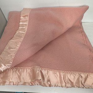 Vintage Faribo 100% Wool Blanket  65X83 Satin Trim Pink -Fluff Loomed Co…